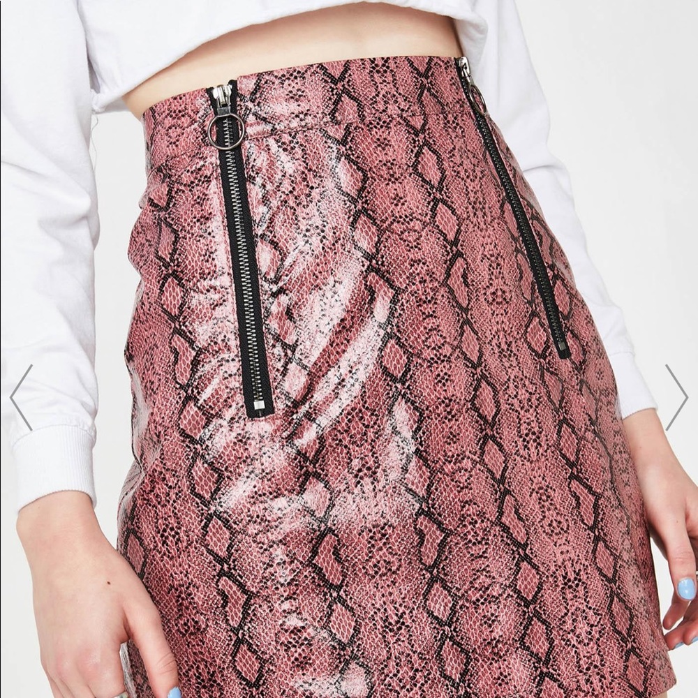 Lazy Oaf Pink Zipper Rattlesnake Mini A Line Skirt - image 3